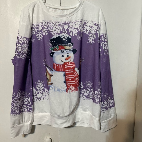 Purple & White Snowman Christmas Sweatshirt – Ombre Winter Long Sleeve Top - Picture 2 of 5